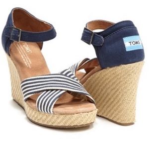 TOMS navy university wedge sandals